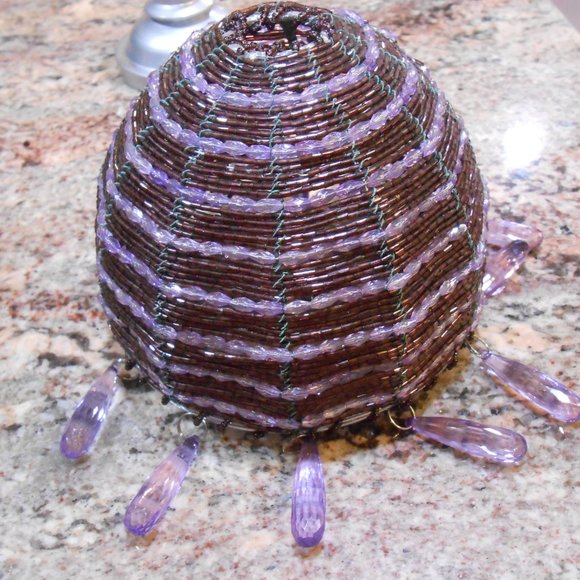 Vintage Purple beaded tea light holder/lamp. - Picture 8 of 13